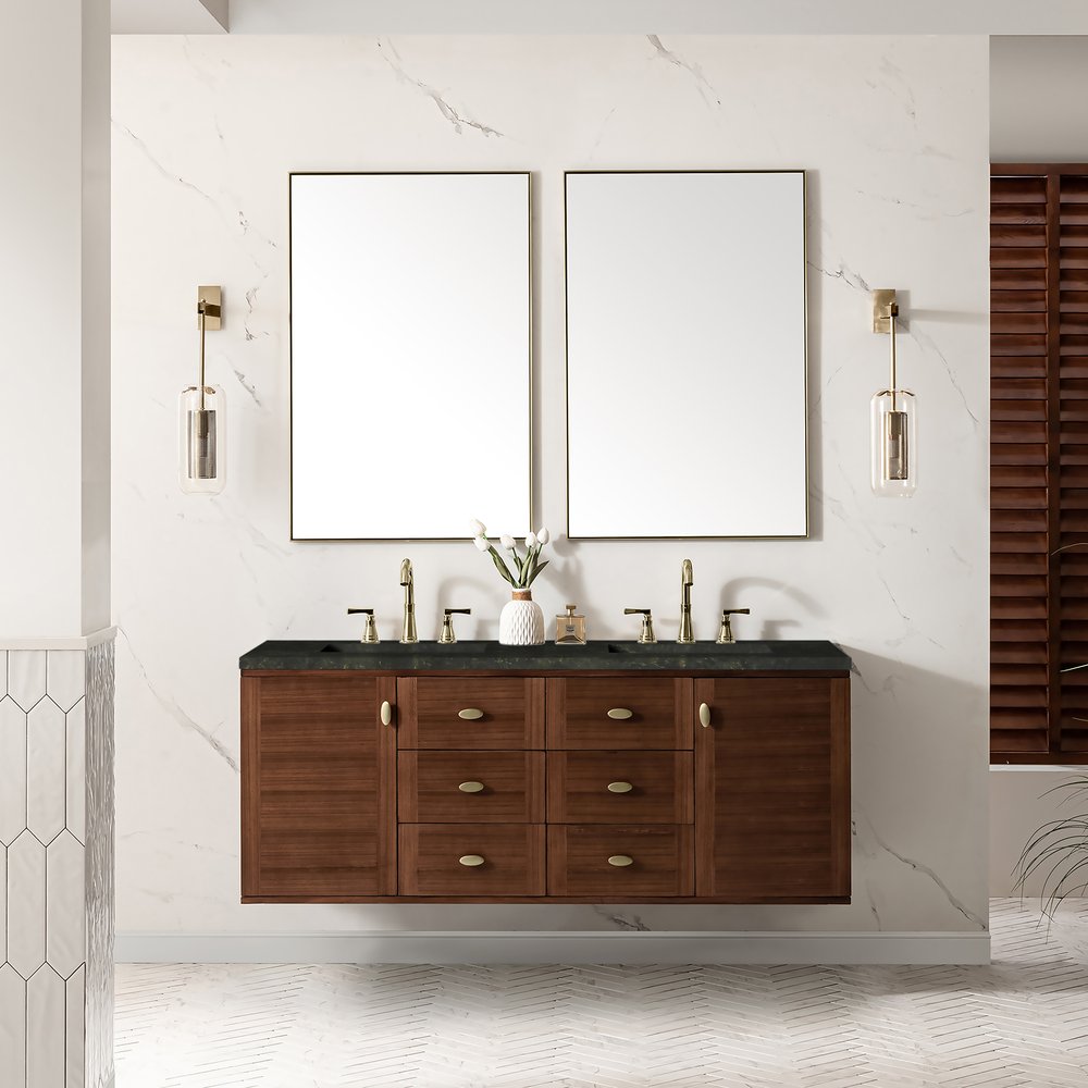 James Martin - Amberly 60" Double Vanity, Mid-Century Walnut, w/ 3 CM Phantome Eclos Top - 670-V60D-WLT-3PHT view 6