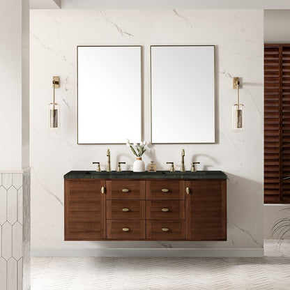 James Martin - Amberly 60" Double Vanity, Mid-Century Walnut, w/ 3 CM Phantome Eclos Top - 670-V60D-WLT-3PHT view 6