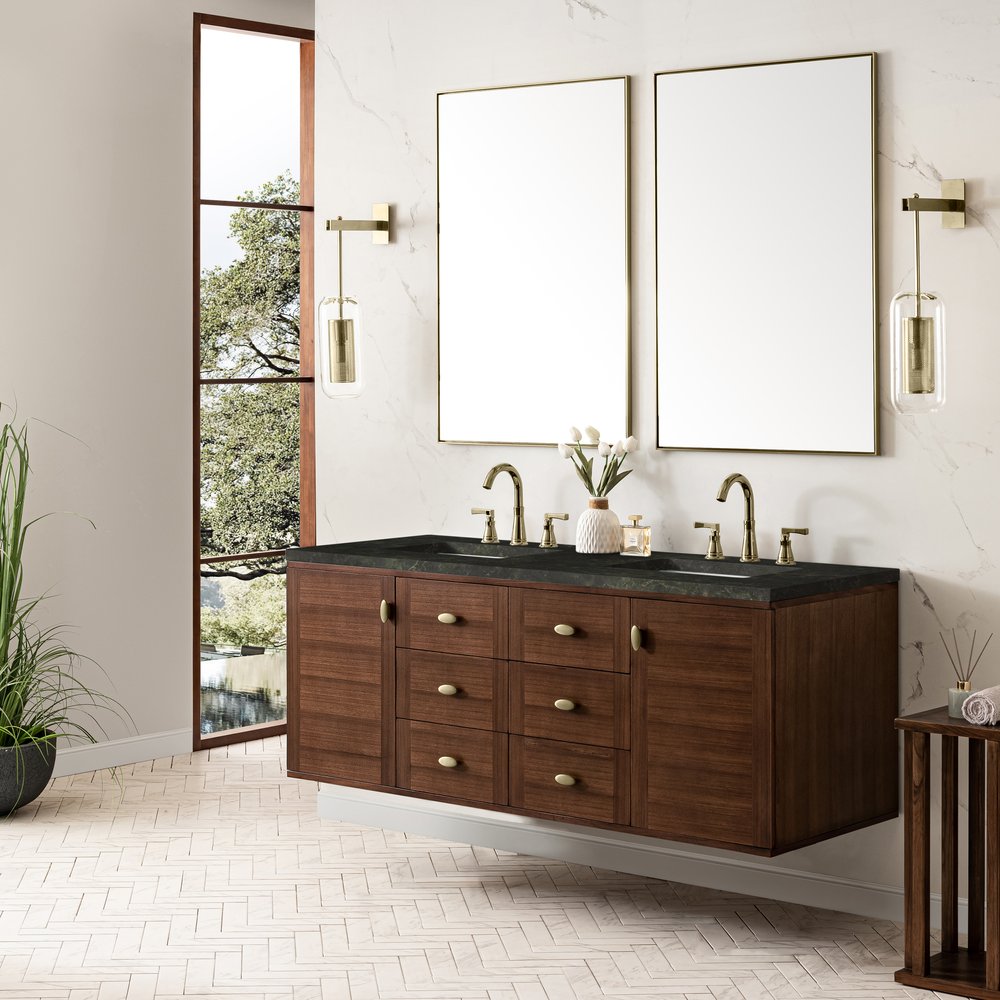 James Martin - Amberly 60" Double Vanity, Mid-Century Walnut, w/ 3 CM Phantome Eclos Top - 670-V60D-WLT-3PHT view 8