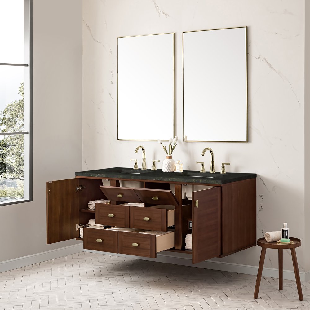 James Martin - Amberly 60" Double Vanity, Mid-Century Walnut, w/ 3 CM Phantome Eclos Top - 670-V60D-WLT-3PHT view 10