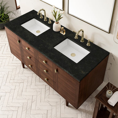 James Martin - Amberly 60" Double Vanity, Mid-Century Walnut, w/ 3 CM Phantome Eclos Top - 670-V60D-WLT-3PHT view 12