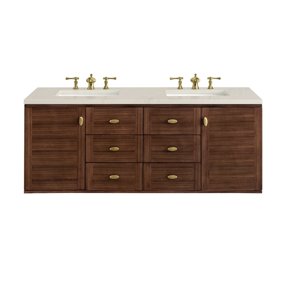 James Martin - Amberly 60" Double Vanity, Mid-Century Walnut, w/ 3 CM Siberian Silestone Top - 670-V60D-WLT-3SFR view 2