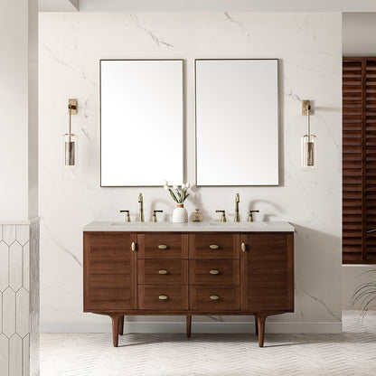 James Martin - Amberly 60" Double Vanity, Mid-Century Walnut, w/ 3 CM Siberian Silestone Top - 670-V60D-WLT-3SFR view 5