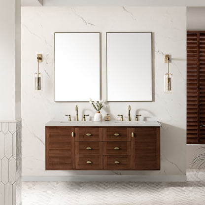 James Martin - Amberly 60" Double Vanity, Mid-Century Walnut, w/ 3 CM Siberian Silestone Top - 670-V60D-WLT-3SFR view 6
