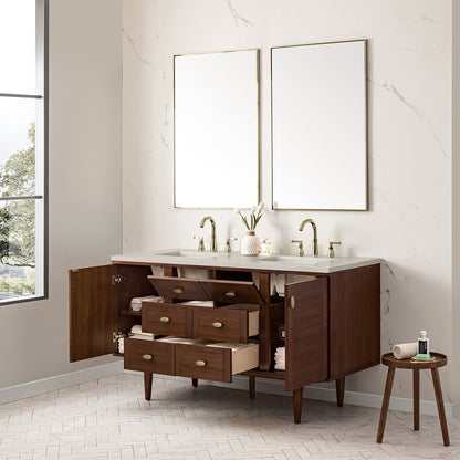 James Martin - Amberly 60" Double Vanity, Mid-Century Walnut, w/ 3 CM Siberian Silestone Top - 670-V60D-WLT-3SFR view 9