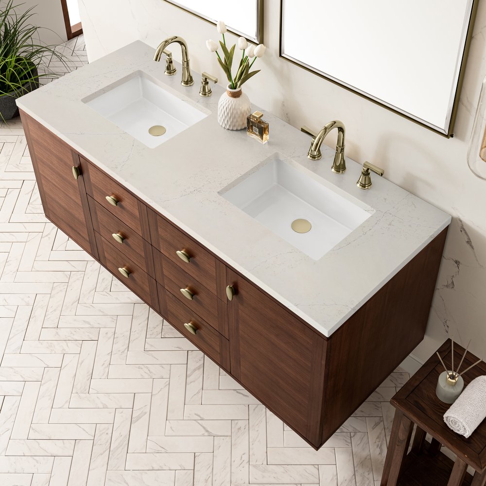 James Martin - Amberly 60" Double Vanity, Mid-Century Walnut, w/ 3 CM Siberian Silestone Top - 670-V60D-WLT-3SFR view 13