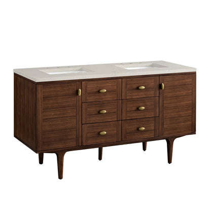 James Martin - Amberly 60" Double Vanity, Mid-Century Walnut, w/ 3 CM Siberian Silestone Top - 670-V60D-WLT-3SFR view 18