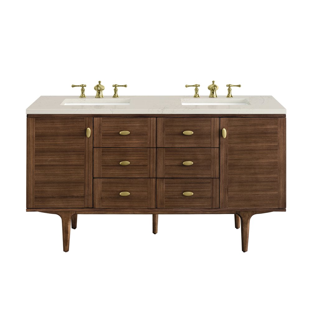 James Martin - Amberly 60" Double Vanity, Mid-Century Walnut, w/ 3 CM Siberian Silestone Top w/FreePower Wireless Charger - 670-V60D-WLT-FSFR view 1