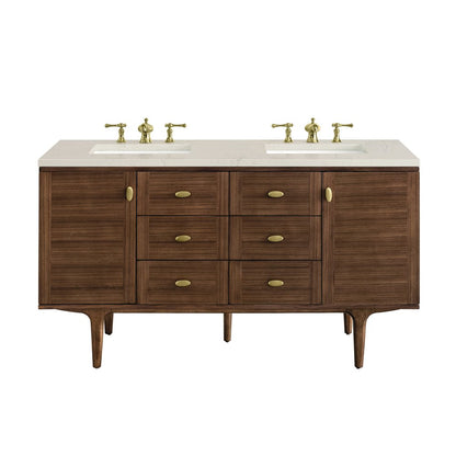 James Martin - Amberly 60" Double Vanity, Mid-Century Walnut, w/ 3 CM Siberian Silestone Top w/FreePower Wireless Charger - 670-V60D-WLT-FSFR view 1
