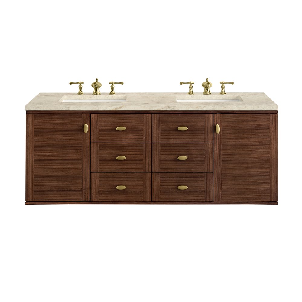 James Martin - Amberly 60" Double Vanity, Mid-Century Walnut, w/ 3 CM Tajnar Eclos Top - 670-V60D-WLT-3TJR view 2