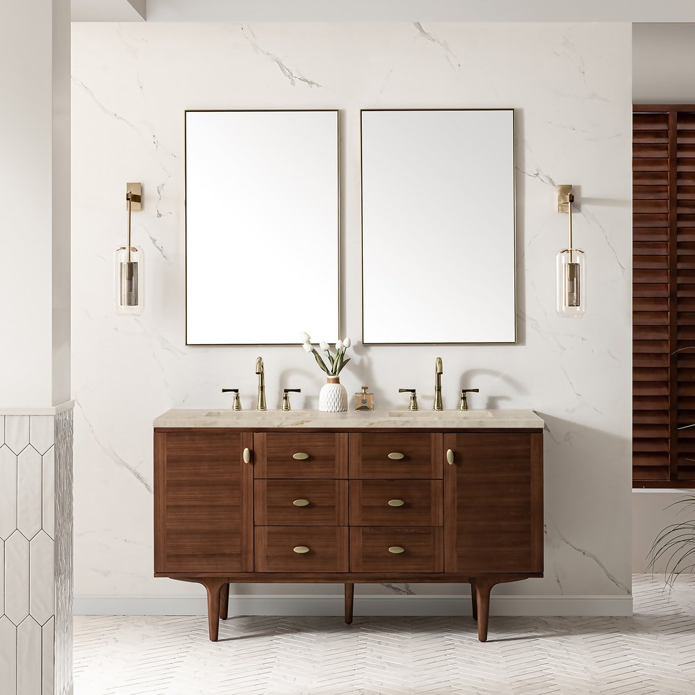 James Martin - Amberly 60" Double Vanity, Mid-Century Walnut, w/ 3 CM Tajnar Eclos Top - 670-V60D-WLT-3TJR view 5