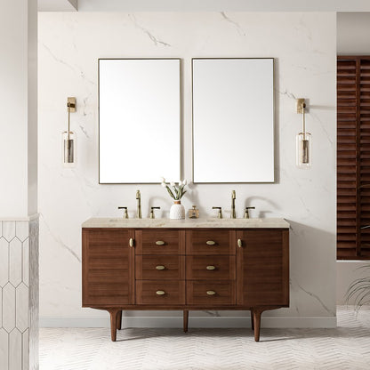 James Martin - Amberly 60" Double Vanity, Mid-Century Walnut, w/ 3 CM Tajnar Eclos Top - 670-V60D-WLT-3TJR view 5