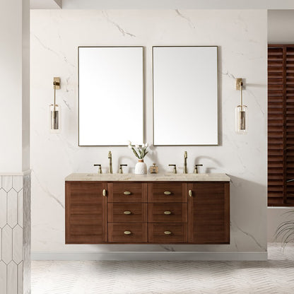 James Martin - Amberly 60" Double Vanity, Mid-Century Walnut, w/ 3 CM Tajnar Eclos Top - 670-V60D-WLT-3TJR view 6