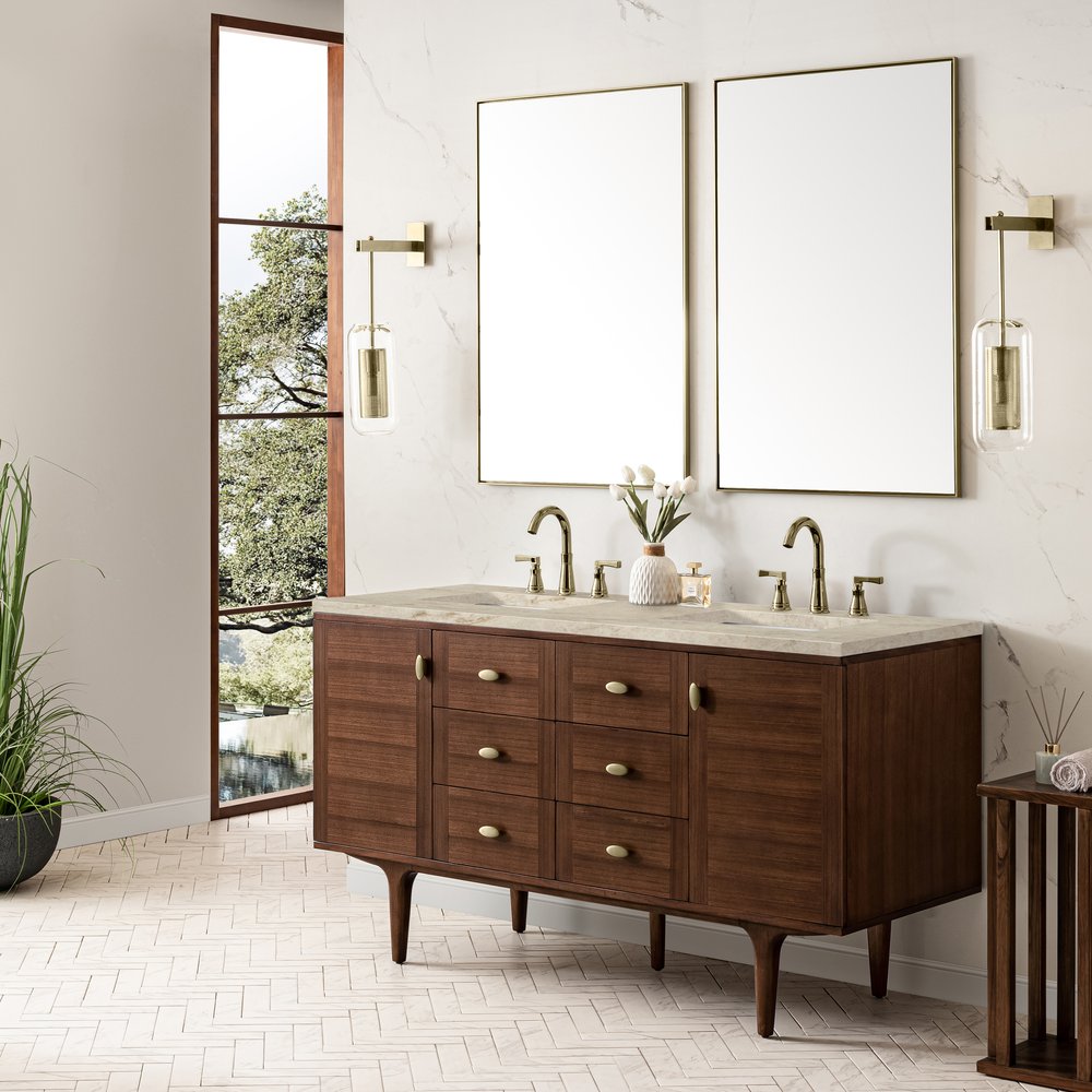 James Martin - Amberly 60" Double Vanity, Mid-Century Walnut, w/ 3 CM Tajnar Eclos Top - 670-V60D-WLT-3TJR view 7
