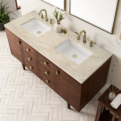 James Martin - Amberly 60" Double Vanity, Mid-Century Walnut, w/ 3 CM Tajnar Eclos Top - 670-V60D-WLT-3TJR view 12