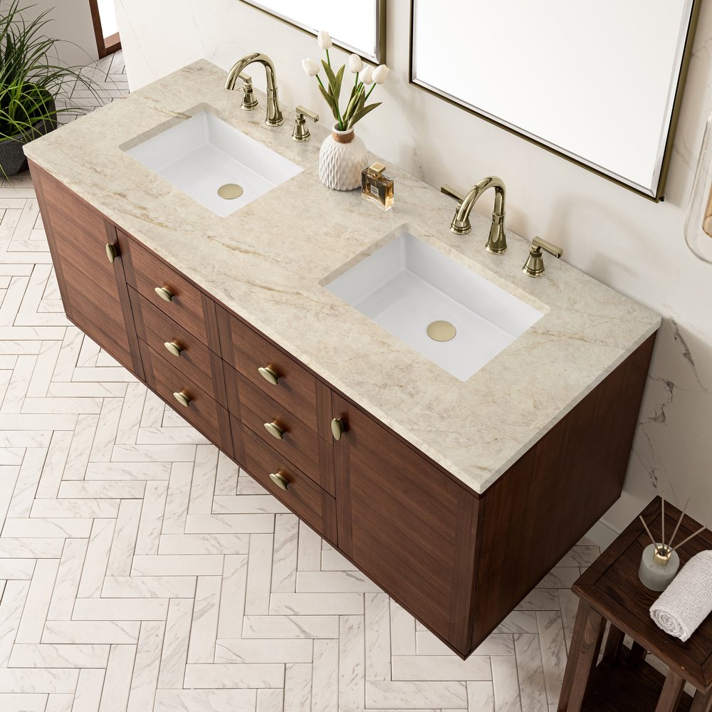 James Martin - Amberly 60" Double Vanity, Mid-Century Walnut, w/ 3 CM Tajnar Eclos Top - 670-V60D-WLT-3TJR view 13