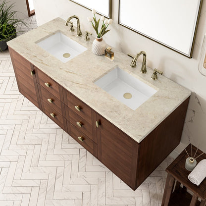 James Martin - Amberly 60" Double Vanity, Mid-Century Walnut, w/ 3 CM Tajnar Eclos Top - 670-V60D-WLT-3TJR view 13