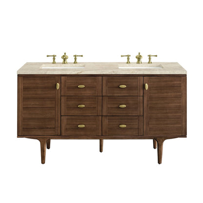 James Martin - Amberly 60" Double Vanity, Mid-Century Walnut, w/ 3 CM Tajnar Eclos Top w/FreePower Wireless Charger - 670-V60D-WLT-FTJR view 1