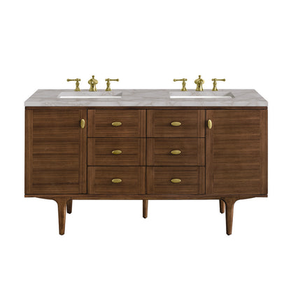 James Martin - Amberly 60" Double Vanity, Mid-Century Walnut w/ 3 CM Victorian Silver Top - 670-V60D-WLT-3VSL view 1