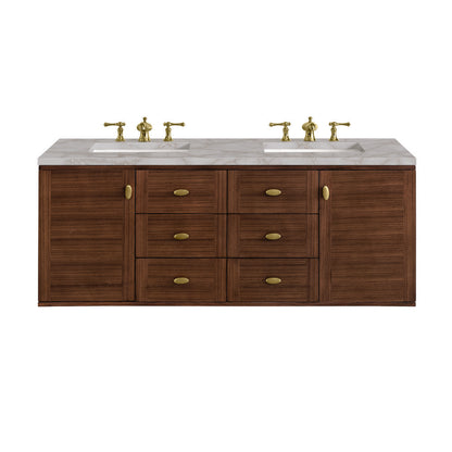 James Martin - Amberly 60" Double Vanity, Mid-Century Walnut w/ 3 CM Victorian Silver Top - 670-V60D-WLT-3VSL view 2