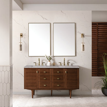 James Martin - Amberly 60" Double Vanity, Mid-Century Walnut w/ 3 CM Victorian Silver Top - 670-V60D-WLT-3VSL view 5