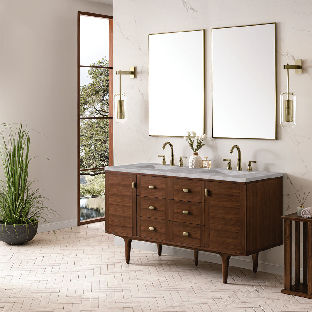 James Martin - Amberly 60" Double Vanity, Mid-Century Walnut w/ 3 CM Victorian Silver Top - 670-V60D-WLT-3VSL view 7