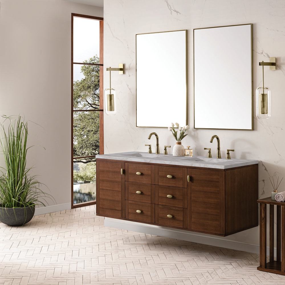 James Martin - Amberly 60" Double Vanity, Mid-Century Walnut w/ 3 CM Victorian Silver Top - 670-V60D-WLT-3VSL view 8