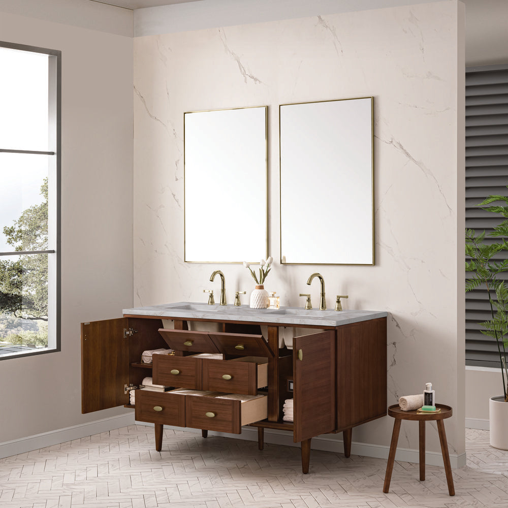 James Martin - Amberly 60" Double Vanity, Mid-Century Walnut w/ 3 CM Victorian Silver Top - 670-V60D-WLT-3VSL view 9