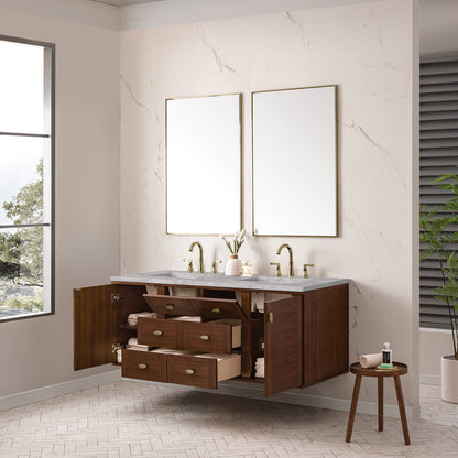 James Martin - Amberly 60" Double Vanity, Mid-Century Walnut w/ 3 CM Victorian Silver Top - 670-V60D-WLT-3VSL view 10