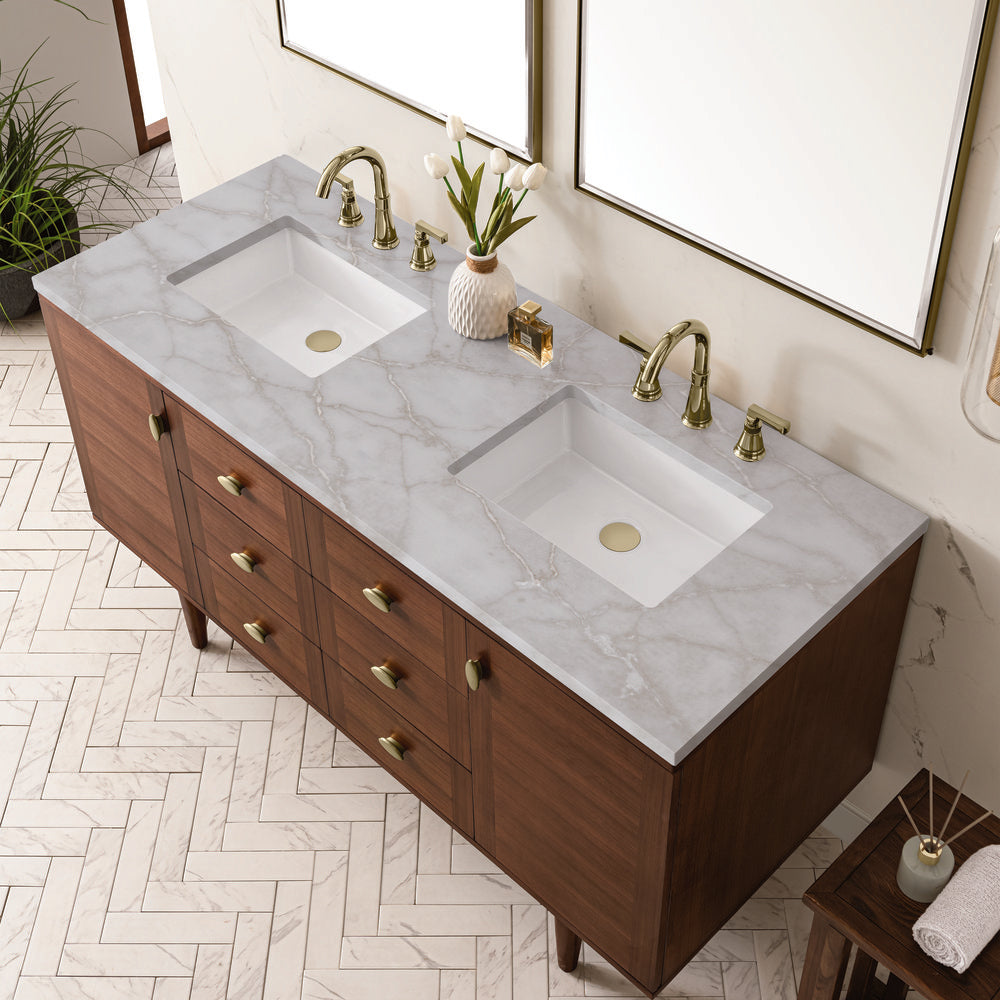 James Martin - Amberly 60" Double Vanity, Mid-Century Walnut w/ 3 CM Victorian Silver Top - 670-V60D-WLT-3VSL view 11