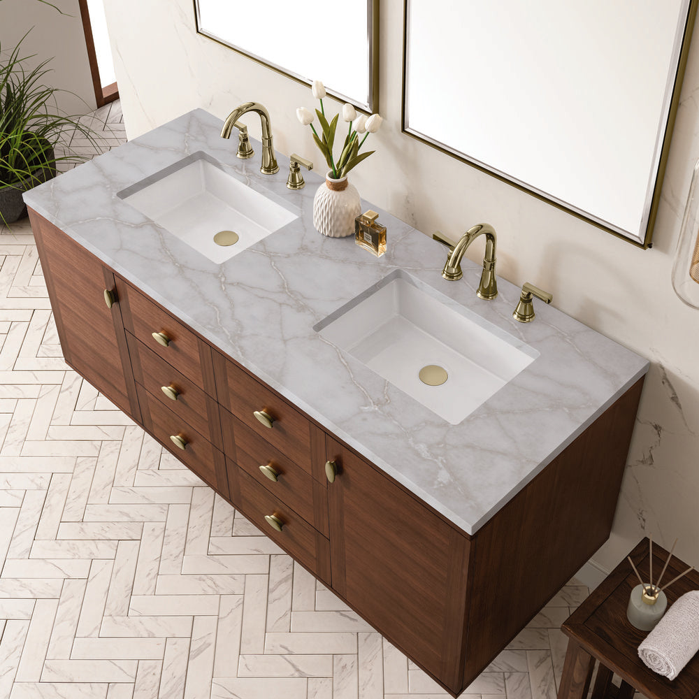 James Martin - Amberly 60" Double Vanity, Mid-Century Walnut w/ 3 CM Victorian Silver Top - 670-V60D-WLT-3VSL view 12