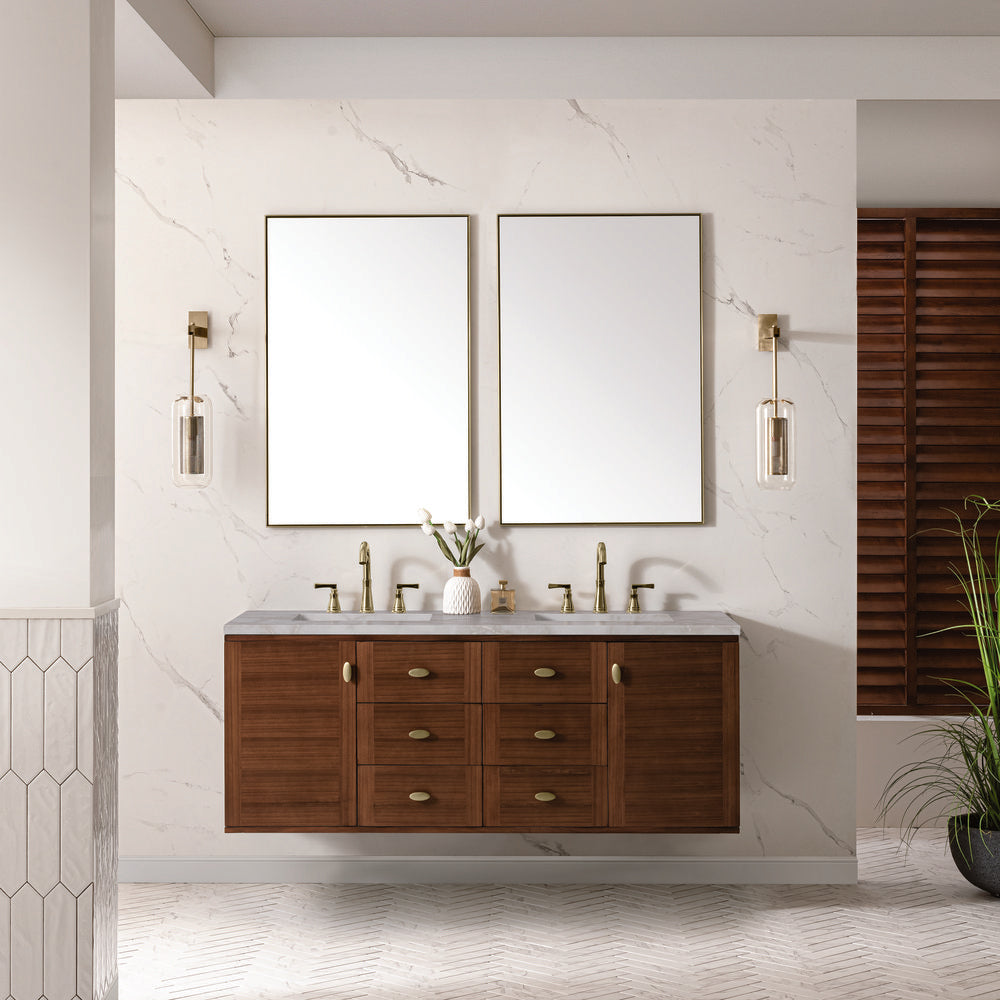 James Martin - Amberly 60" Double Vanity, Mid-Century Walnut w/ 3 CM Victorian Silver Top w/FreePower Wireless Charger - 670-V60D-WLT-FVSL view 5