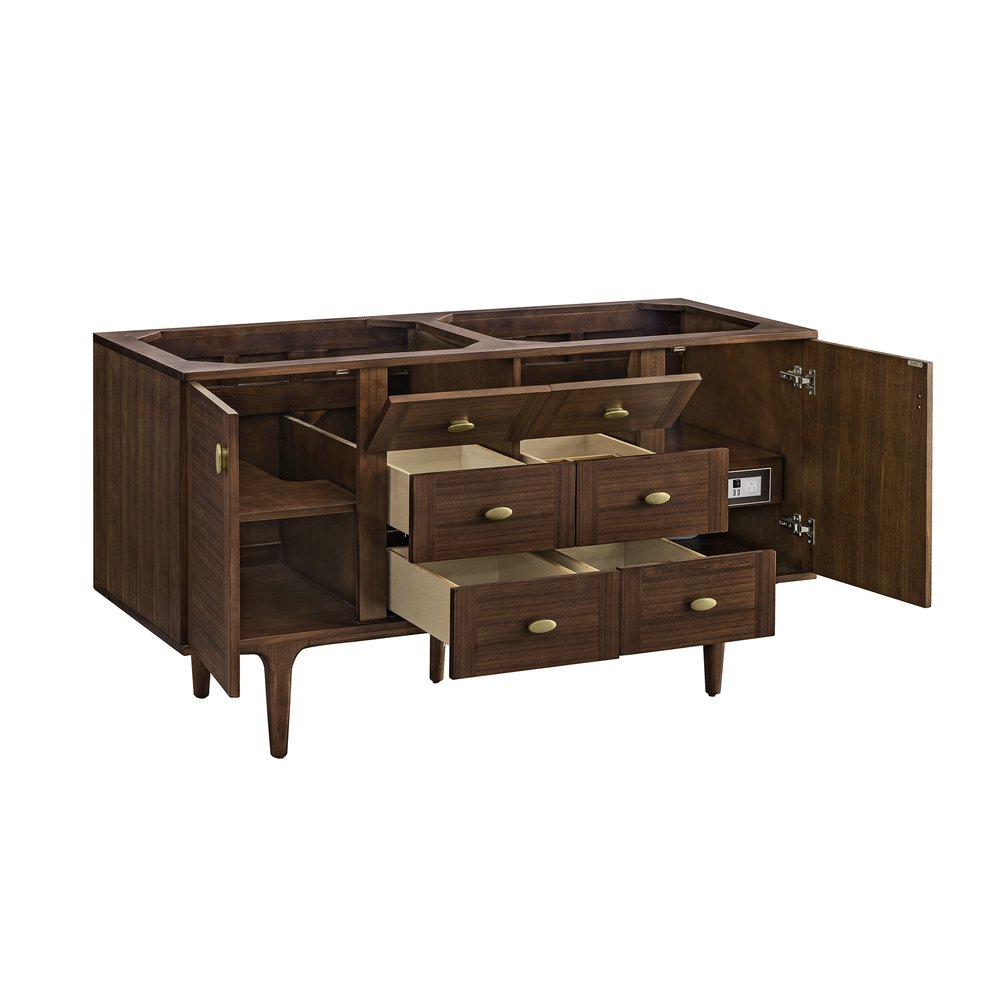 James Martin - Amberly 60" Double Vanity, Mid-Century Walnut w/ 3 CM Victorian Silver Top w/FreePower Wireless Charger - 670-V60D-WLT-FVSL view 13