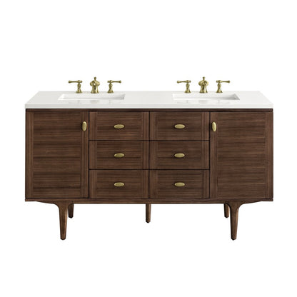 James Martin - Amberly 60" Double Vanity, Mid-Century Walnut w/ 3 CM White Zeus Top - 670-V60D-WLT-3WZ view 1