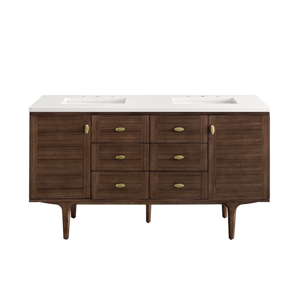 James Martin - Amberly 60" Double Vanity, Mid-Century Walnut w/ 3 CM White Zeus Top - 670-V60D-WLT-3WZ view 2