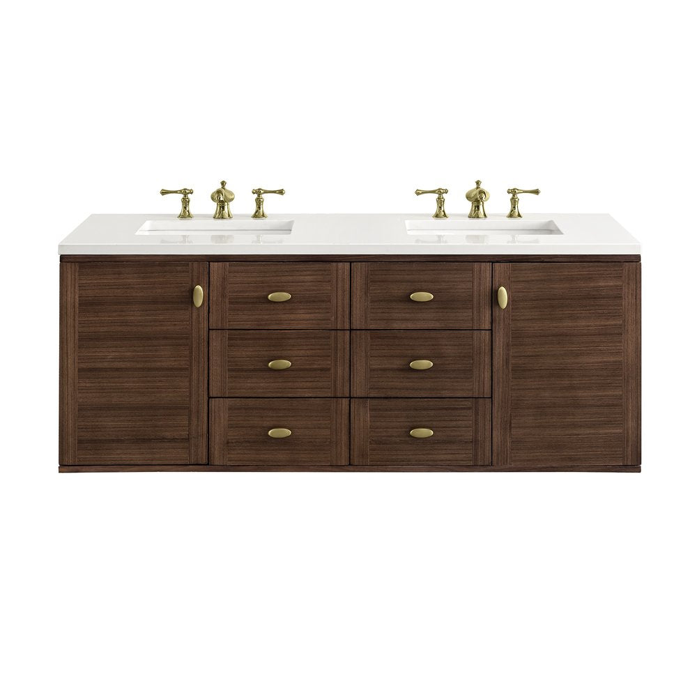 James Martin - Amberly 60" Double Vanity, Mid-Century Walnut w/ 3 CM White Zeus Top - 670-V60D-WLT-3WZ view 3