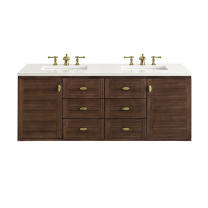 James Martin - Amberly 60" Double Vanity, Mid-Century Walnut w/ 3 CM White Zeus Top - 670-V60D-WLT-3WZ view 3