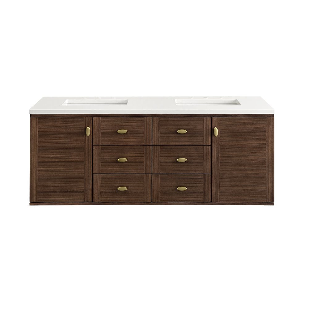 James Martin - Amberly 60" Double Vanity, Mid-Century Walnut w/ 3 CM White Zeus Top - 670-V60D-WLT-3WZ view 4