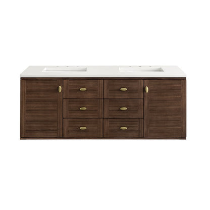 James Martin - Amberly 60" Double Vanity, Mid-Century Walnut w/ 3 CM White Zeus Top - 670-V60D-WLT-3WZ view 4