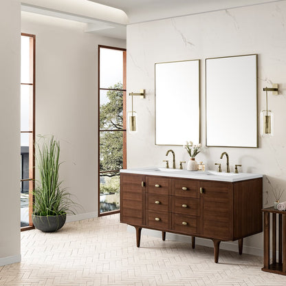 James Martin - Amberly 60" Double Vanity, Mid-Century Walnut w/ 3 CM White Zeus Top - 670-V60D-WLT-3WZ view 9
