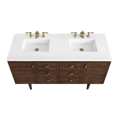 James Martin - Amberly 60" Double Vanity, Mid-Century Walnut w/ 3 CM White Zeus Top - 670-V60D-WLT-3WZ view 13