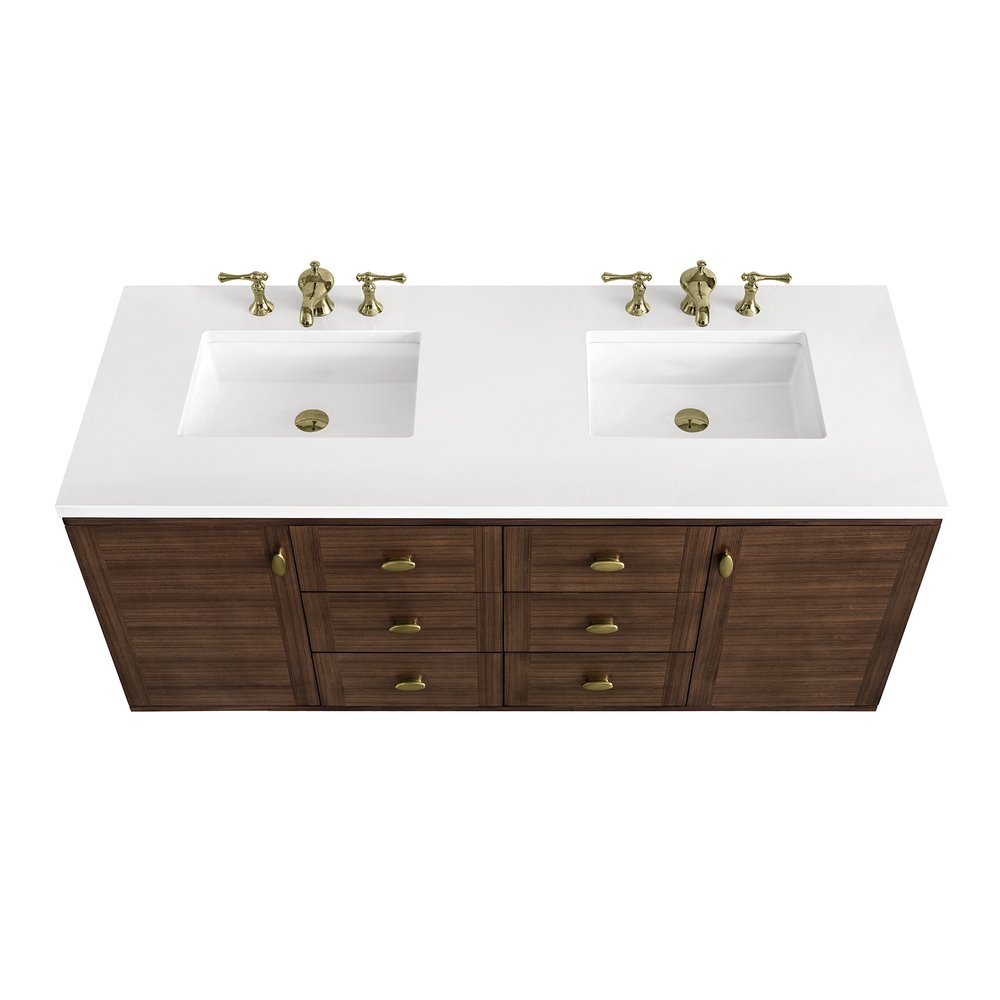James Martin - Amberly 60" Double Vanity, Mid-Century Walnut w/ 3 CM White Zeus Top - 670-V60D-WLT-3WZ view 15
