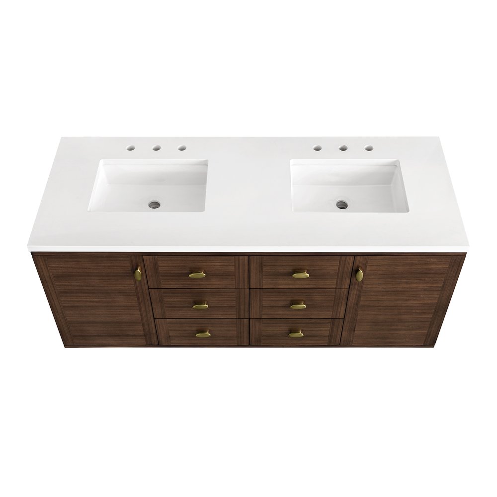 James Martin - Amberly 60" Double Vanity, Mid-Century Walnut w/ 3 CM White Zeus Top - 670-V60D-WLT-3WZ view 16