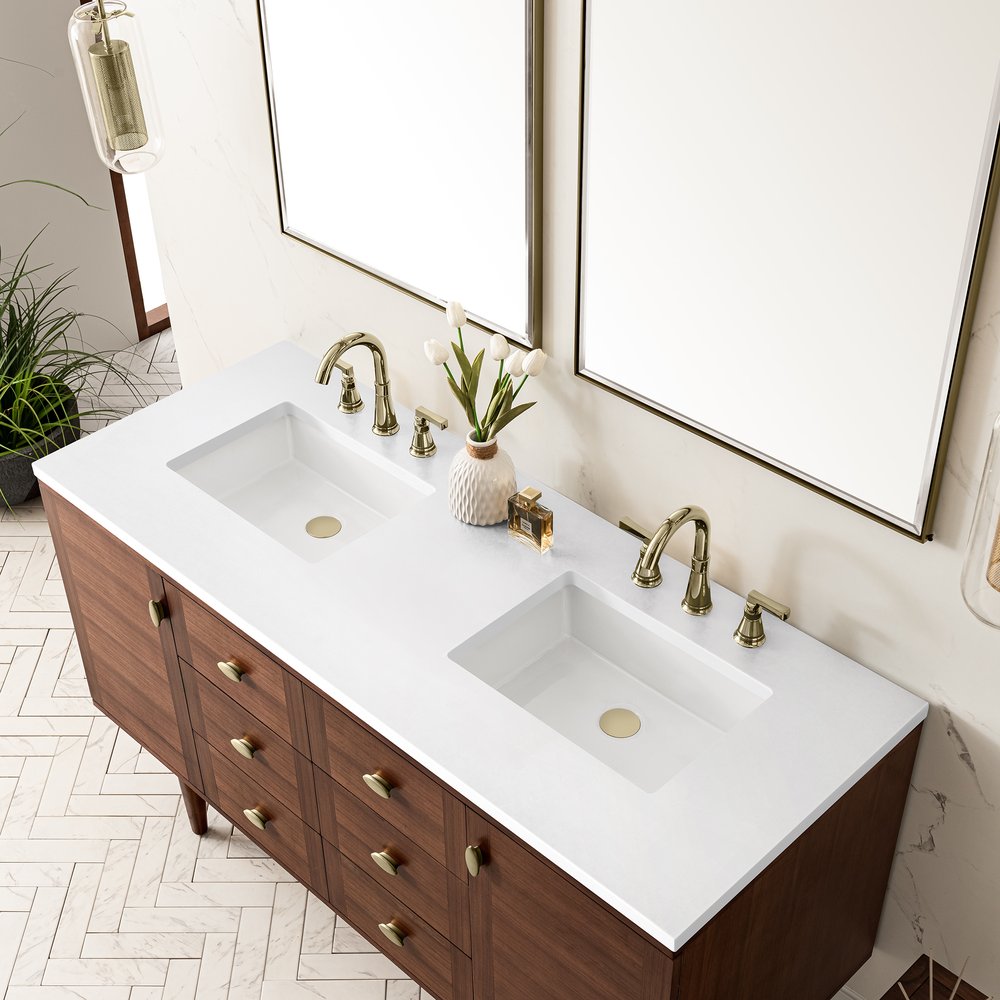 James Martin - Amberly 60" Double Vanity, Mid-Century Walnut w/ 3 CM White Zeus Top - 670-V60D-WLT-3WZ view 17