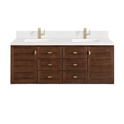 James Martin - Amberly 60" Double Vanity, Mid-Century Walnut w/ Single Hole 3 CM White Zeus Top & Backsplash - 670-V60D-WLT-1WZ view 1