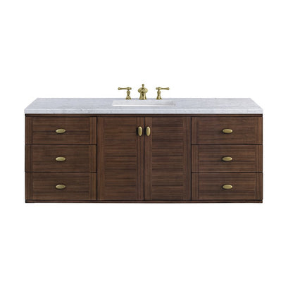 James Martin - Amberly 60" Single Vanity, Mid-Century Walnut w/ 3 CM Carrara Marble Top - 670-V60S-WLT-3CAR view 2