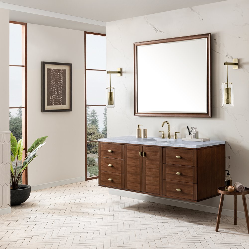 James Martin - Amberly 60" Single Vanity, Mid-Century Walnut w/ 3 CM Carrara Marble Top - 670-V60S-WLT-3CAR view 8