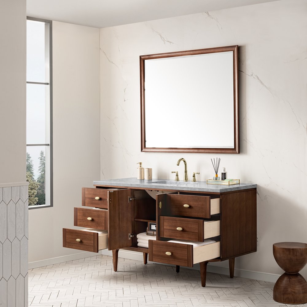 James Martin - Amberly 60" Single Vanity, Mid-Century Walnut w/ 3 CM Carrara Marble Top - 670-V60S-WLT-3CAR view 9