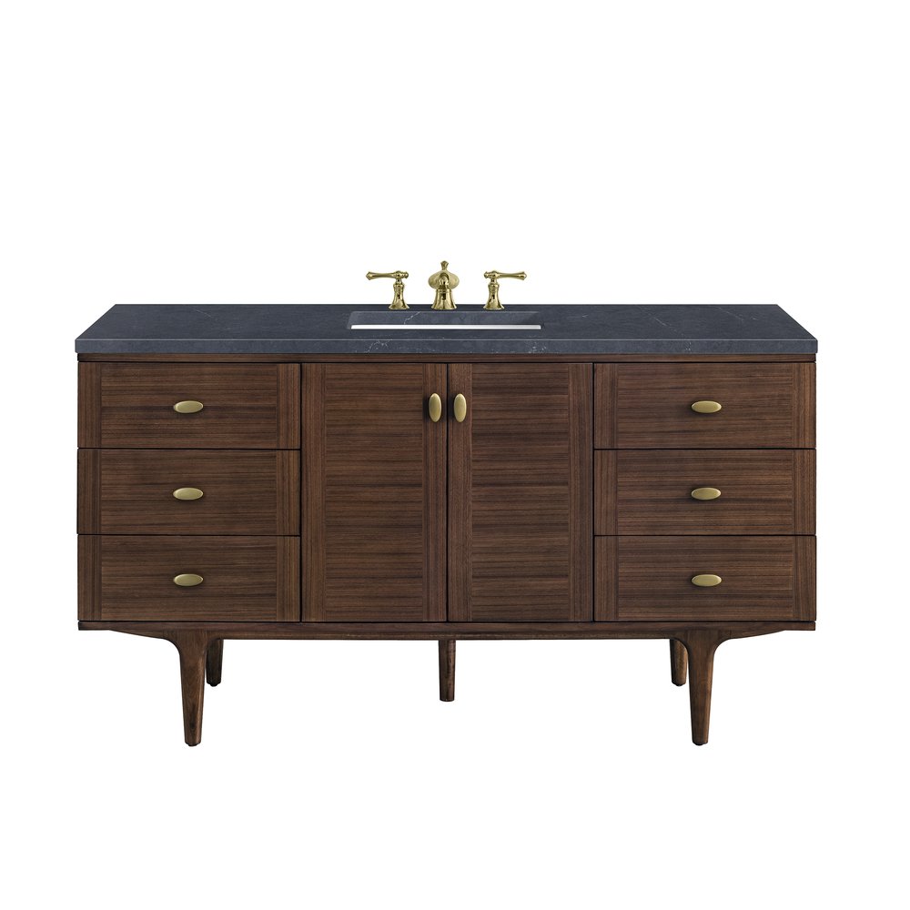 James Martin - Amberly 60" Single Vanity, Mid-Century Walnut w/ 3 CM Charcoal Soapstone Top - 670-V60S-WLT-3CSP view 1