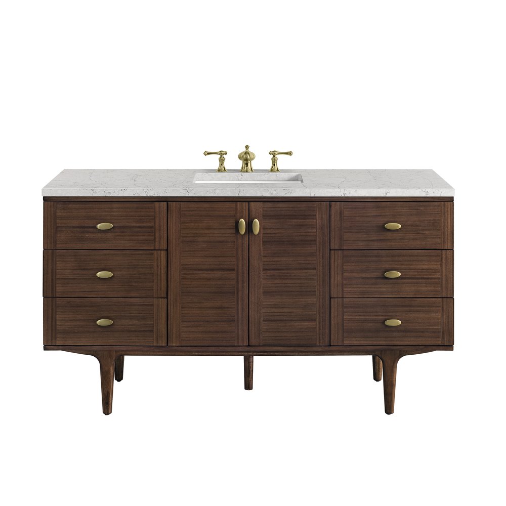 James Martin - Amberly 60" Single Vanity, Mid-Century Walnut w/ 3 CM Eternal Jasmine Pearl Top - 670-V60S-WLT-3EJP view 1
